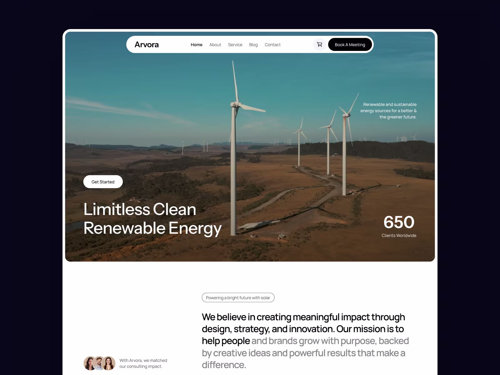 Arvora Renewable Energy Template preview